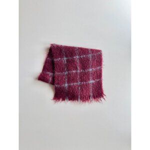 Vintage SAMMY Maroon Red Blue Check 100% Mohair Knit Fringed Rectangle Scarf